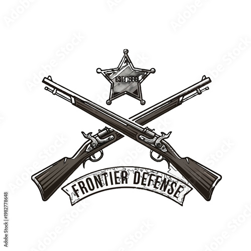 Vintage illustration of sheriff guns and badge.