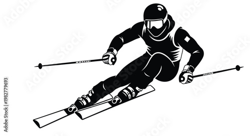 Skiing, Skier, Winter Sports, Black, Vector Illustration, Action, Athlete, Monochrome