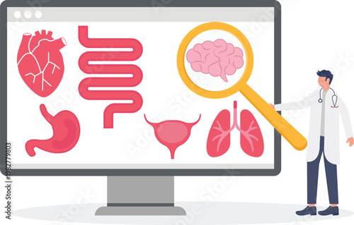 Doctor checking multiple organs data on digital screen