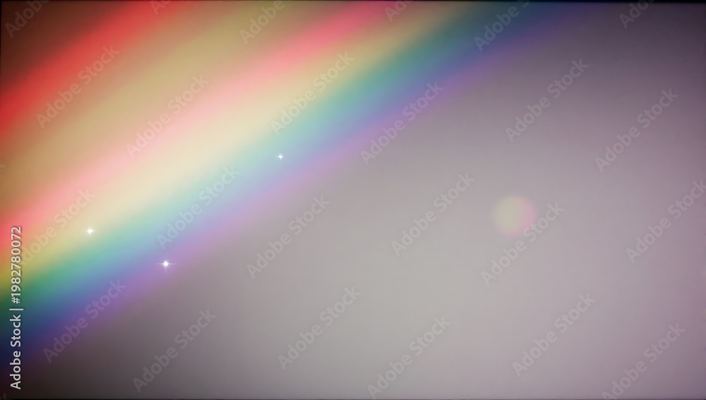 Naklejka premium Celestial Spectacle: A vibrant rainbow paints the sky with its spectrum of colors, while a soft lens flare adds a touch of ethereal beauty and magic.
