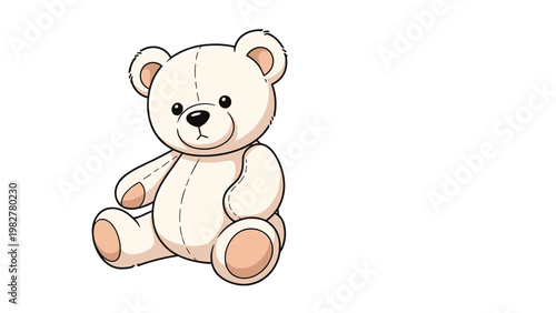 Classic cute white teddy bear plush toy sitting peacefully isolated on a clean white background.
