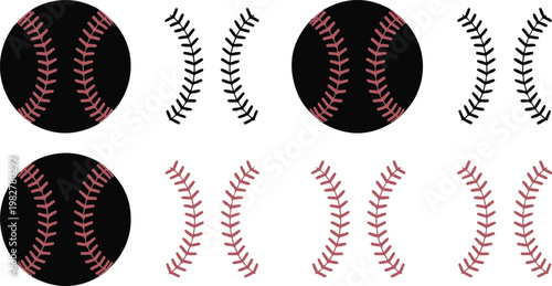 Beautiful red stitch baseball ball vector Isolated on white background. Red Stitch Sports Collection