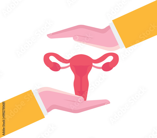 Giant hands protecting female reproductive organ from top and bottom