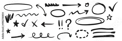 Illustration of hand drawn highlight circles and check marks vector.