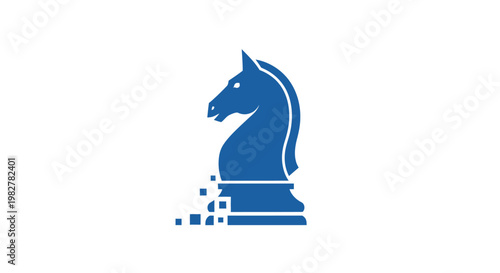 Blue chess knight piece icon symbol.