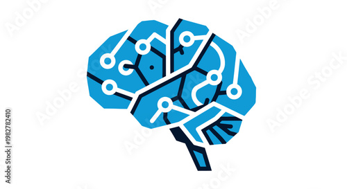 Blue Circuit Brain Illustration Design.