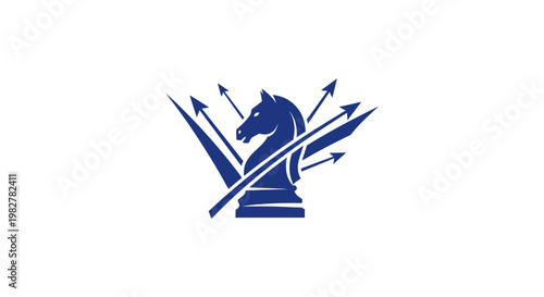 Blue chess knight with arrows.