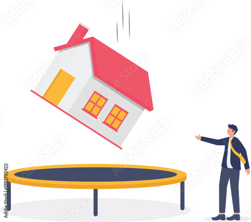 Professional catching a falling house with an emergency trampoline