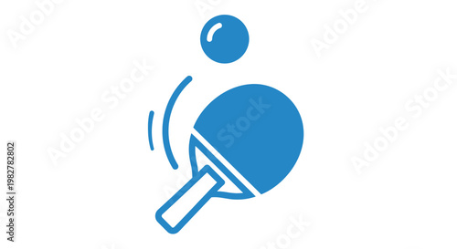 Blue ping pong paddle and ball.