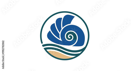 Blue seashell logo design element.