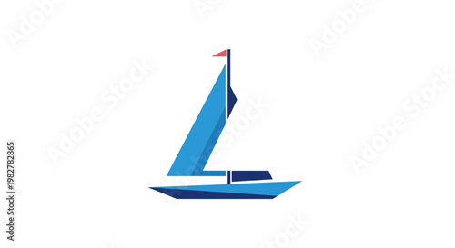Blue Sailboat on the Water Surface.