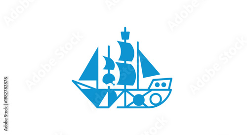 Blue Sailboat Icon Design Element.