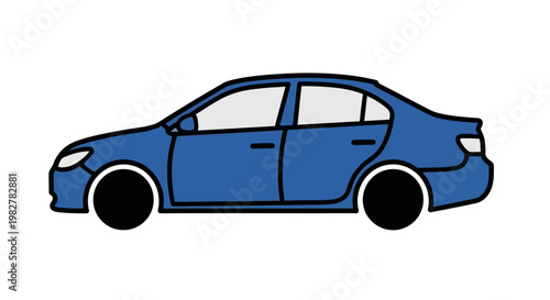 Blue Sedan Car Side View.