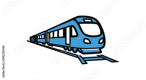 Blue Train on Railway Tracks Moving.