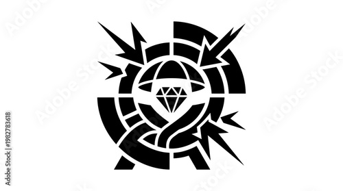 Icon of a Bold Geometric Diamond Emblem with Abstract Circular and Sharp Elements