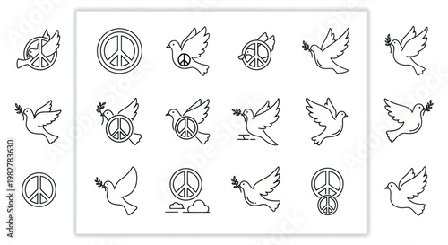 Peace Dove Icons and Symbols Set - Line Art Collection