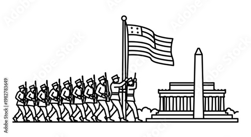 Military Parade at Lincoln Memorial and Washington Monument, USA