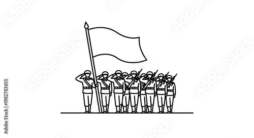 Military Parade Formation Saluting Flag with Soldiers in Uniform