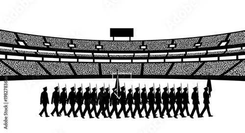 Military Parade Formation Marching in Stadium