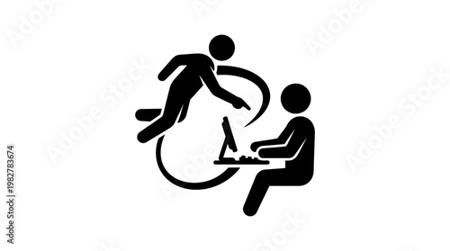 Icon of a Person Jumping Over a Chair in a Creative Office Environment Vector Illustration