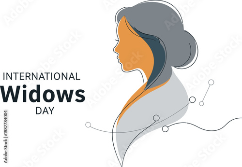 Stylized profile illustration of a woman representing International Widows Day, advocating for support and recognition of their resilience and strength.