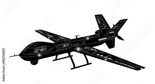 Modern Military Drone Aircraft Silhouette with Lights