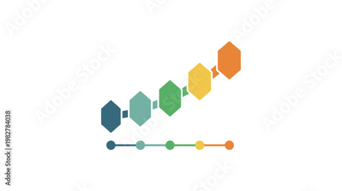 Icon of Data Visualization Chart with Colorful Hexagon Elements and Progress Bars