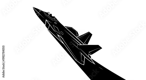 Modern Stealth Fighter Jet Ascending in Silhouette Against White Background
