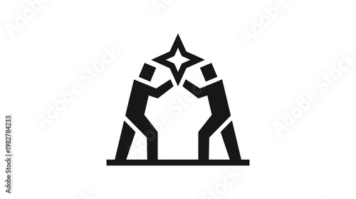 Icon of Two Clashing Fists with Star Burst in a Minimalist Vector Style