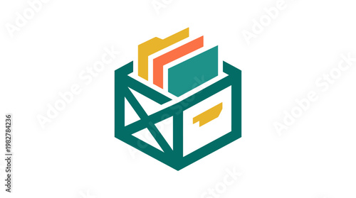Icon Of Filing Cabinet With Files And Documents In Flat Vector Style