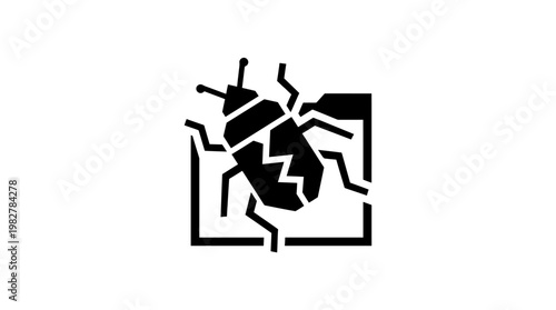 Icon of a Cracked Bug in a Square Frame for Technology and Software Concept