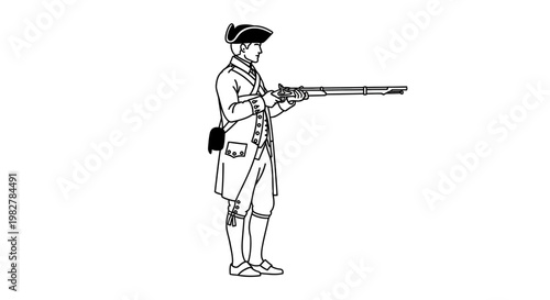 Revolutionary soldier holding musket, historical reenactment, American Revolution