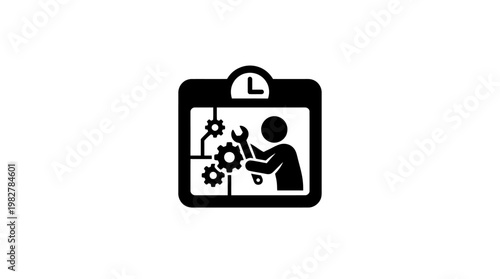 Icon of Businessperson Managing Projects Using Digital Devices in Flat Vector Style