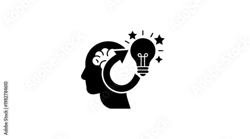 Icon of Human Head with Light Bulb for Creative Thinking and Innovation