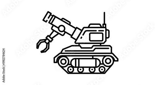 Robotic Arm on Tank Tracks, Industrial Robot, Mechanical Arm, Automation, Technology Icon