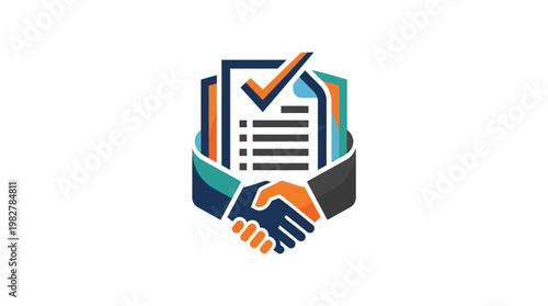 Icon of Handshake and Checklist in Business Agreement Illustration