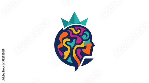 Colorful Abstract Human Head Icon with Creative Brain Art for Innovation and Idea Concept