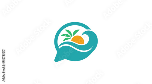 Vector Icon of a Hand Holding a Sunset over the Ocean for Travel or Nature Themes