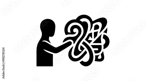 Icon of Person Interacting With Complex Abstract Puzzle or Brain Teaser in Modern Style