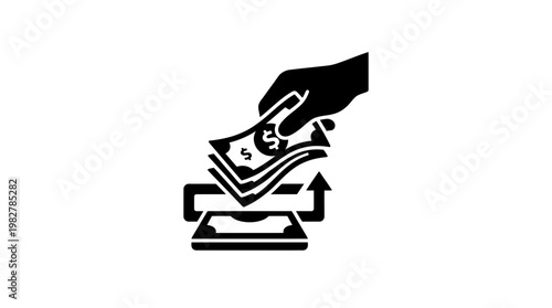 Vector Icon Of Hand Placing Money Into Digital Wallet For Financial Transactions