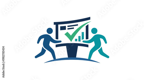 Icon of Businesspeople Collaborating with Graph and Chart for Teamwork and Data Analysis