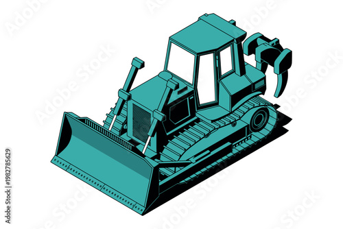 Bulldozer heavy machinery works on a construction site for building.