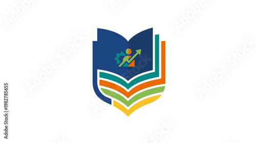 Icon of Educational Book with Growth Arrow in a Modern Flat Design