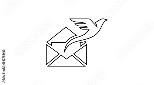 Vector Icon of Email Notification with Flying Bird for Communication and Messaging Apps