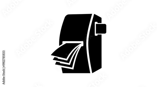 Icon of Paper Shredder with Extracted Documents in Black and White Style