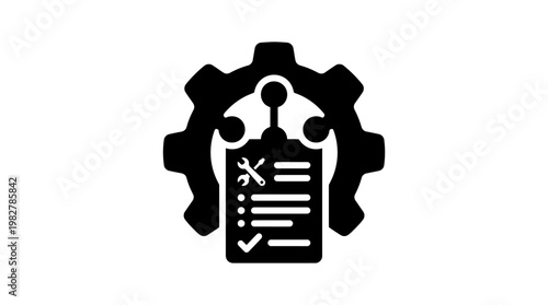 Icon of Gears and Document Representing Technical Settings or Configuration