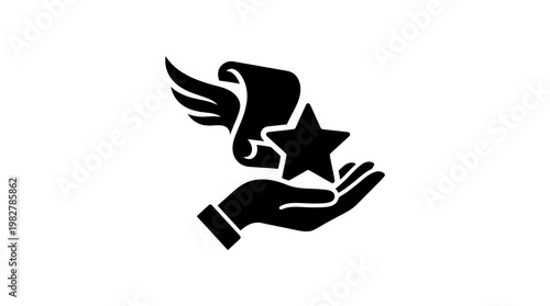 Icon of Hand Holding Star with Wing for Achievement and Success in Vector Style