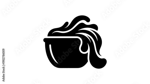 Icon of a Hot Ceramic Bowl with Noodles and Soup in a Modern Style