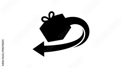 Icon of Gift Box with Arrow Suggesting Return or Refund Concept in Flat Design
