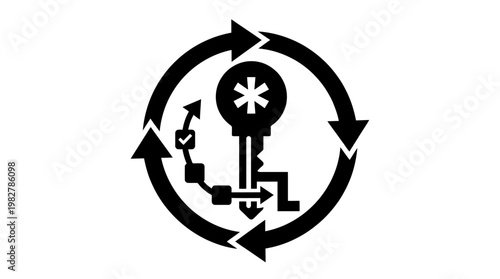 Vector Icon Representing Recycling Process with Circular Arrows and Asterisk Symbol